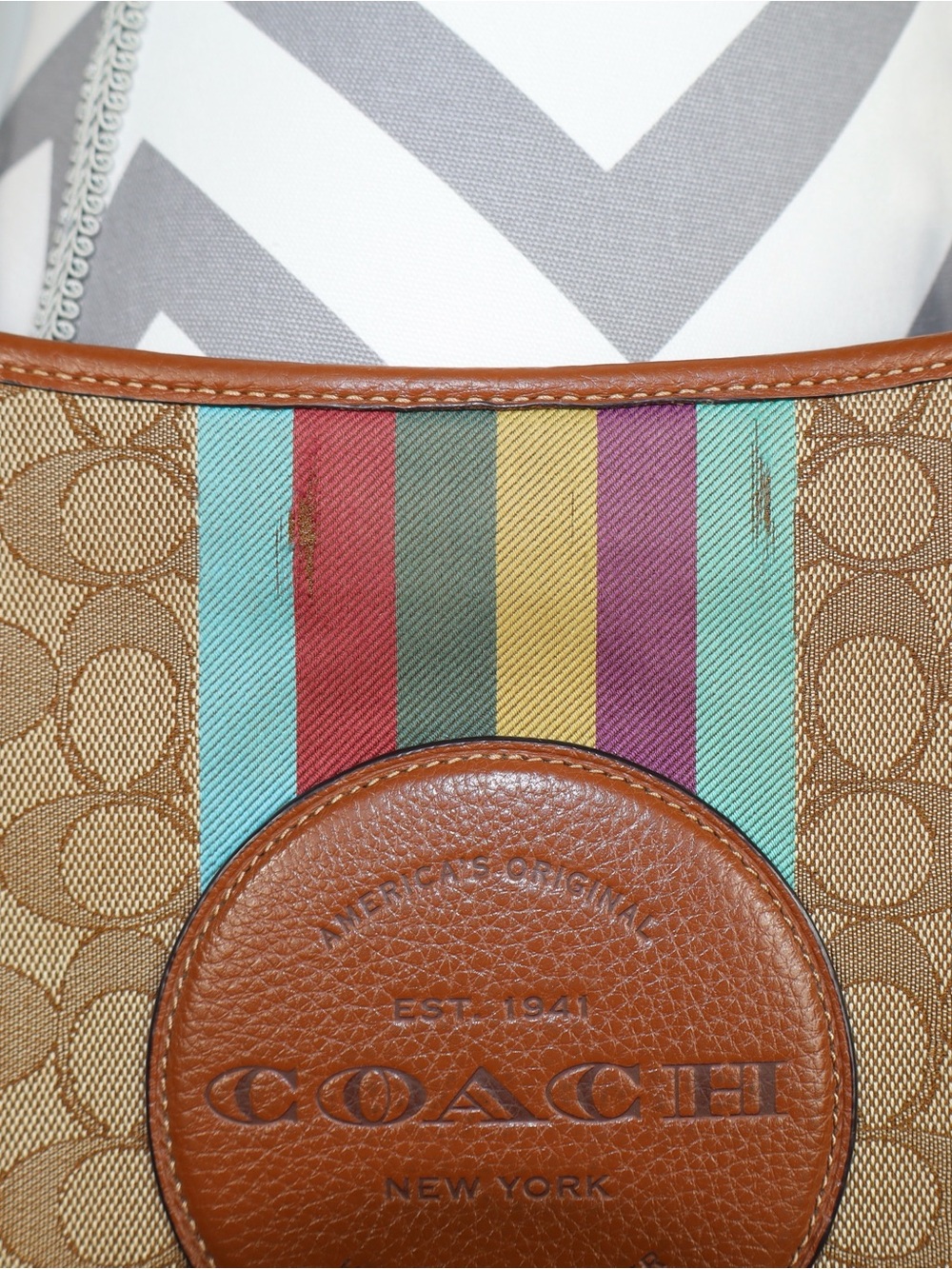 Coach Dempsey File Bag In Signature Jacquard With Varsity Stripe Crossbody Beige - Picture 3 of 9